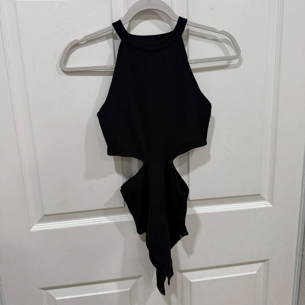Zara Black Ribbed Halter Cut Out Bodysuit 6873/133/800 Small